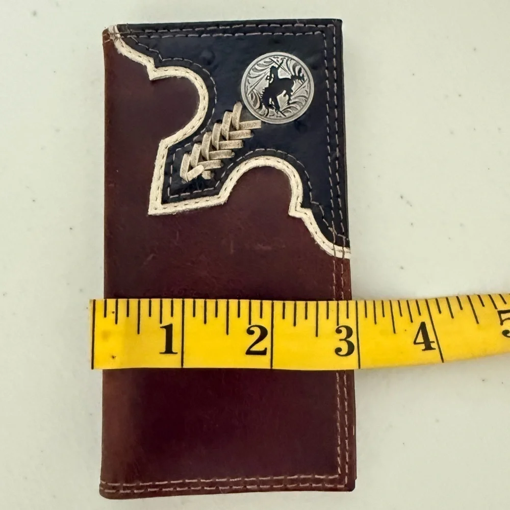 Justin Brown Leather Rodeo Ostrich Embossed Conch Wallet